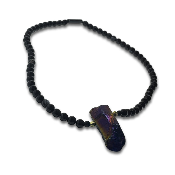 Bismuth, Black Jasper and Black Agate Necklace