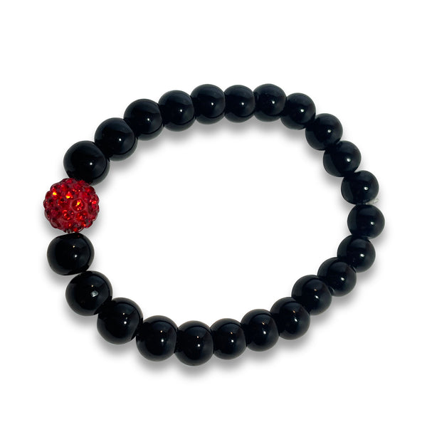 Black Jasper with Red Crystal Bracelet